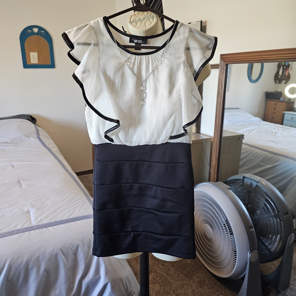 A. Byer Black and White Ruffle Skirt Set